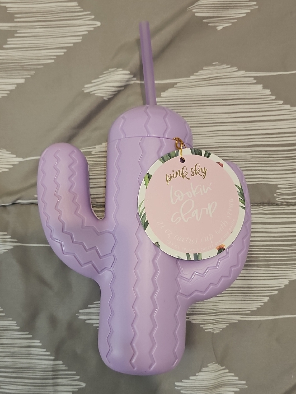 Lavender Cactus Cup with Straw - 21 oz
